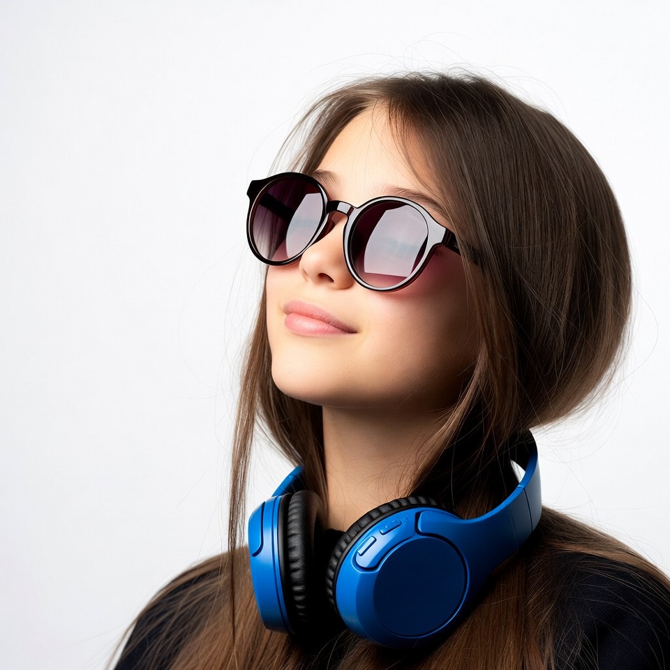 Girl with headphones and sunglasses Girl with headphones and sunglasses