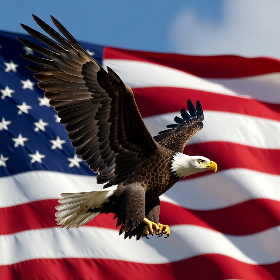 Bald Eagle Flying Over American Flag Bald Eagle Flying Over American Flag