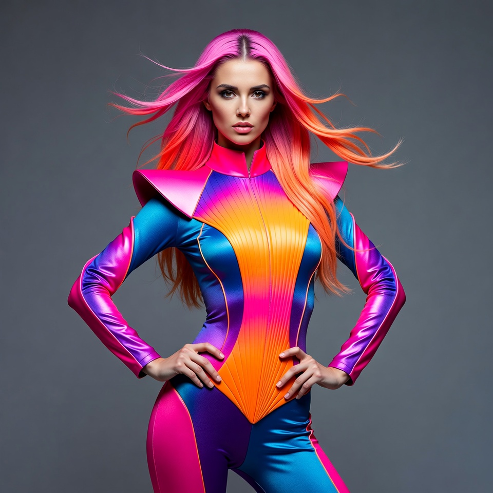 Woman in colorful futuristic bodysuit Woman in colorful futuristic bodysuit