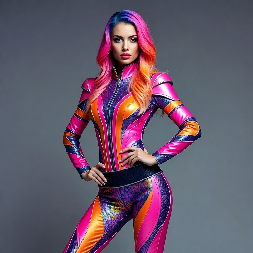 Woman in colorful futuristic bodysuit Woman in colorful futuristic bodysuit