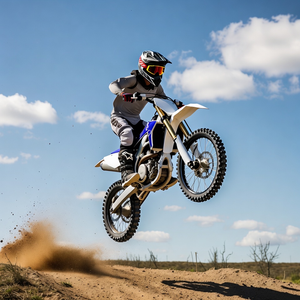 Man jumping dirt bike mid-air Man jumping dirt bike mid-air