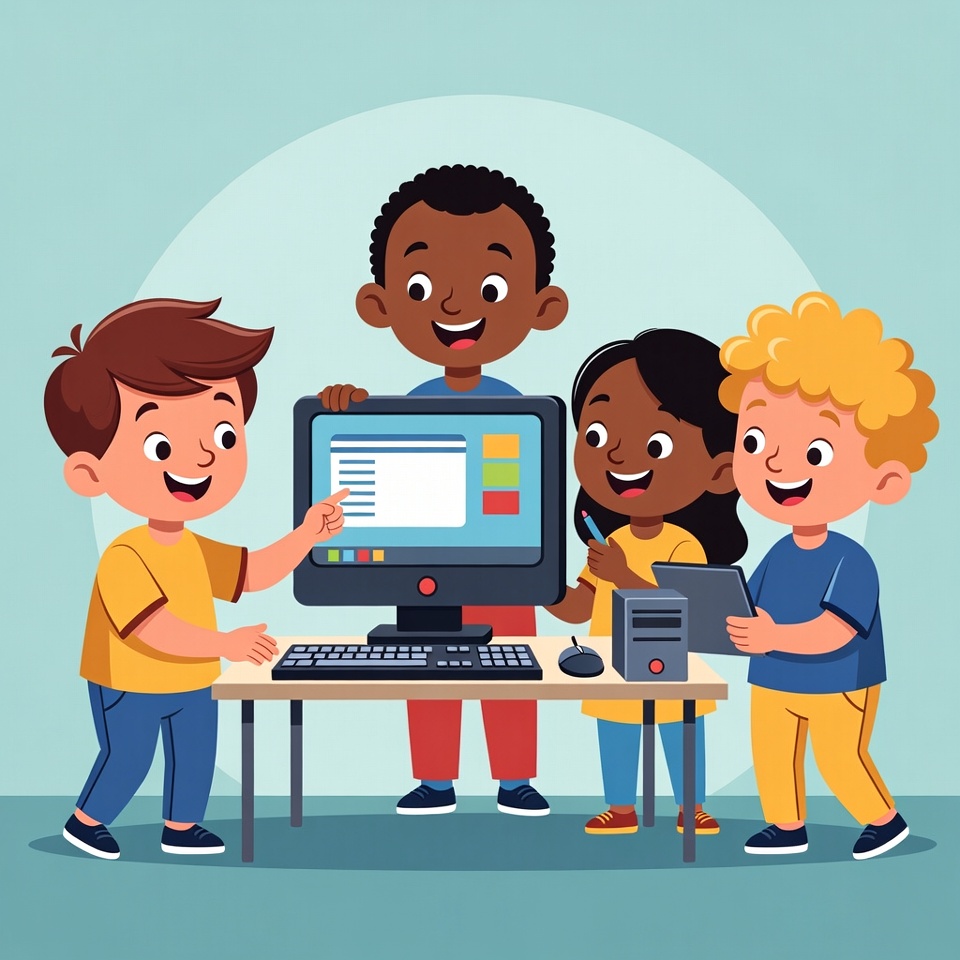 Teacher and kids using computer Teacher and kids using computer