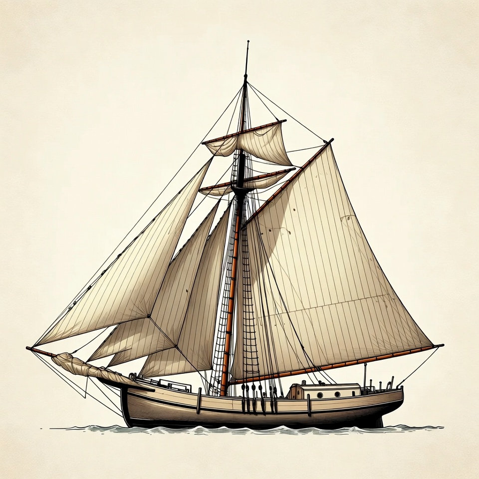 Sailing Ship Illustration on Sea Sailing Ship Illustration on Sea