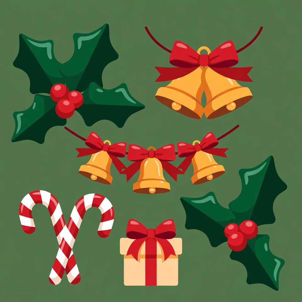 Christmas Holly Bells Candy Cane Gift Christmas Holly Bells Candy Cane Gift