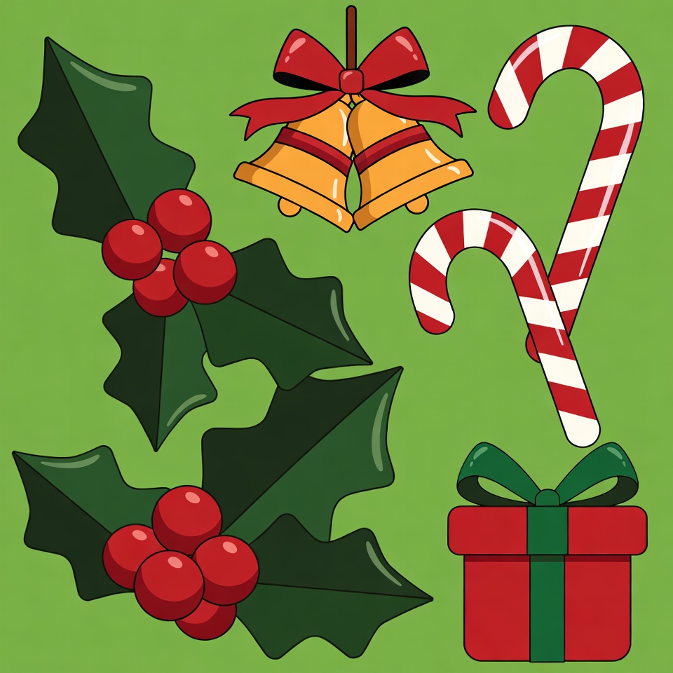 Christmas Holly Bells Candy Cane Gift Christmas Holly Bells Candy Cane Gift