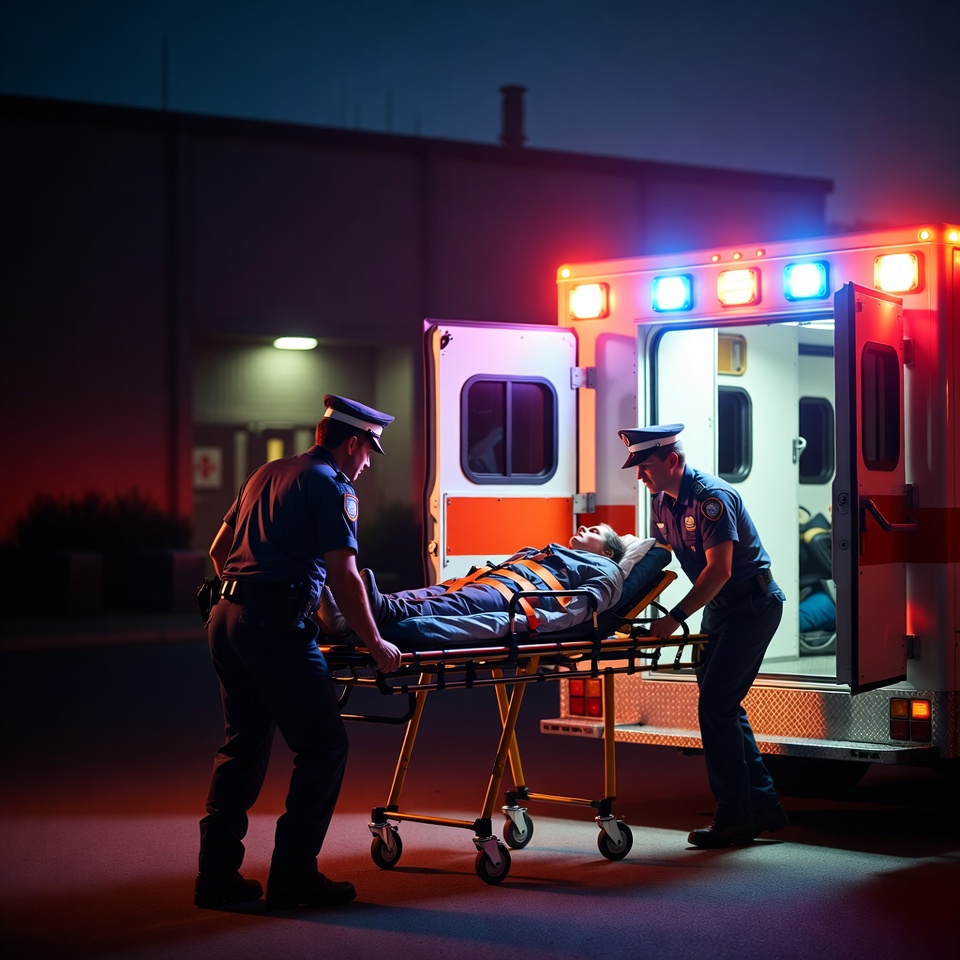 Paramedics and Police Loading Patient into Ambulance Paramedics and Police Loading Patient into Ambulance