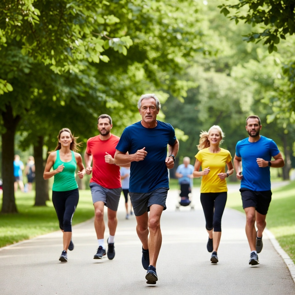 Group of runners jogging in park Group of runners jogging in park