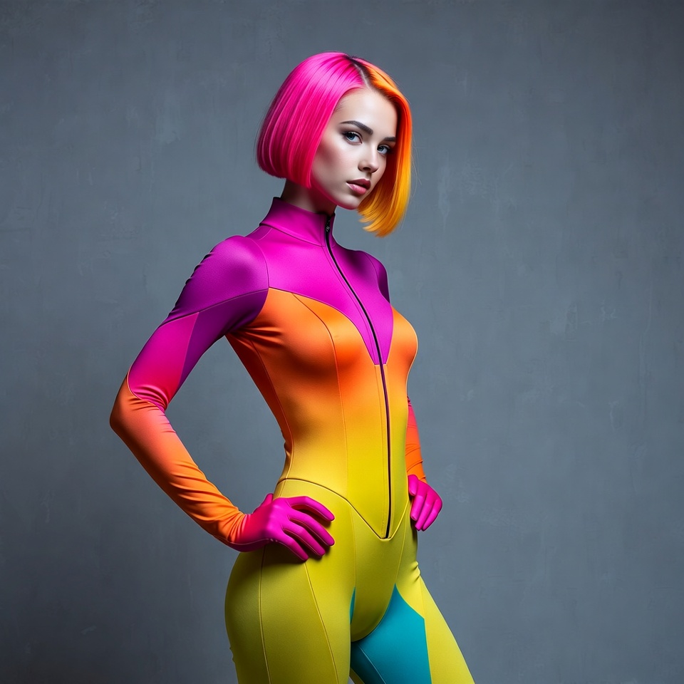 Woman in colorful futuristic bodysuit Woman in colorful futuristic bodysuit