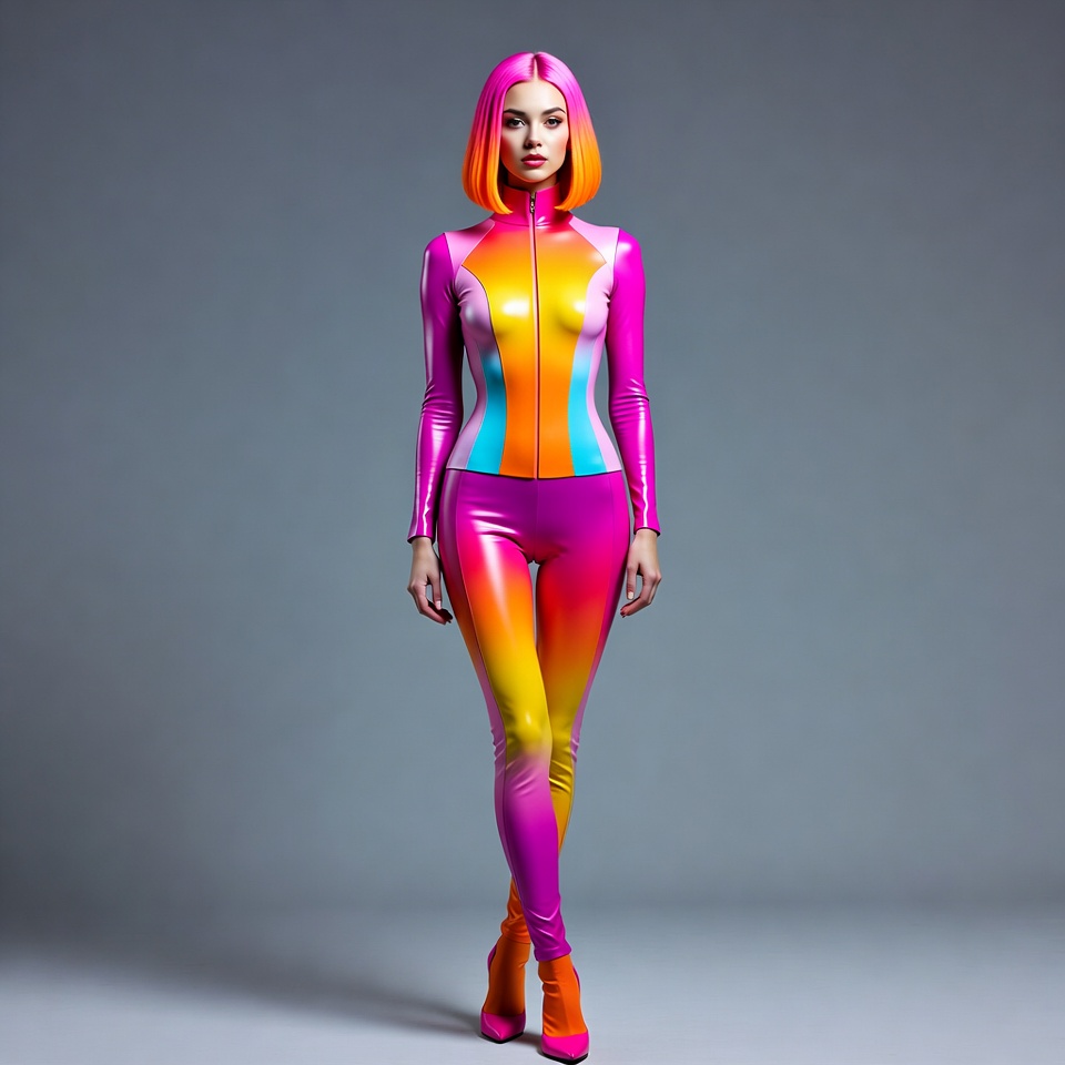 Woman in colorful latex bodysuit Woman in colorful latex bodysuit