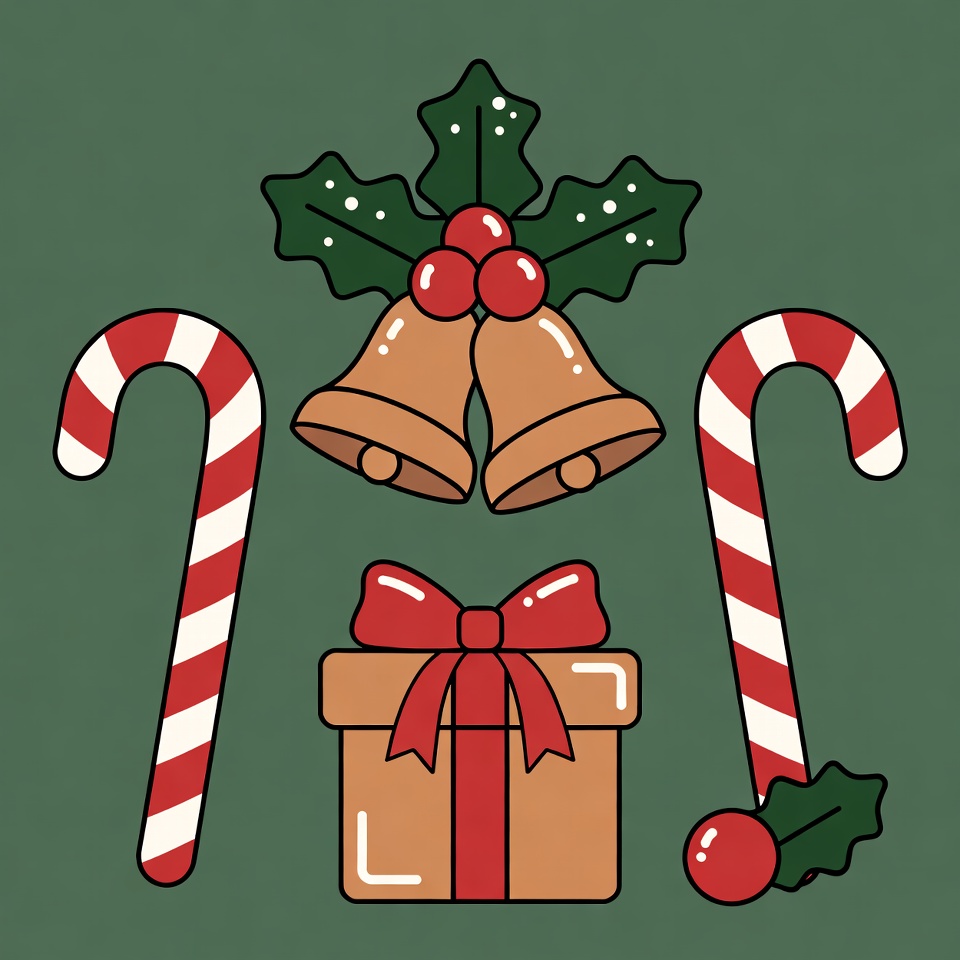 Christmas Holly Bells Candy Canes Gift Christmas Holly Bells Candy Canes Gift