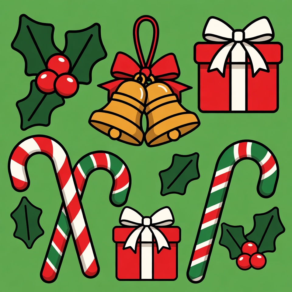 Christmas Holly Bells Candy Canes Gift Christmas Holly Bells Candy Canes Gift