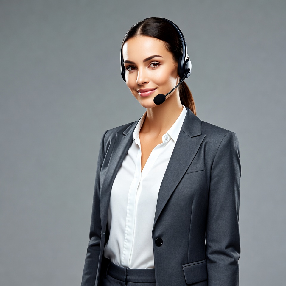 Woman wearing headset in suit Woman wearing headset in suit