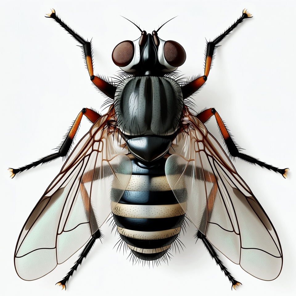 Detailed illustration of striped housefly Detailed illustration of striped housefly