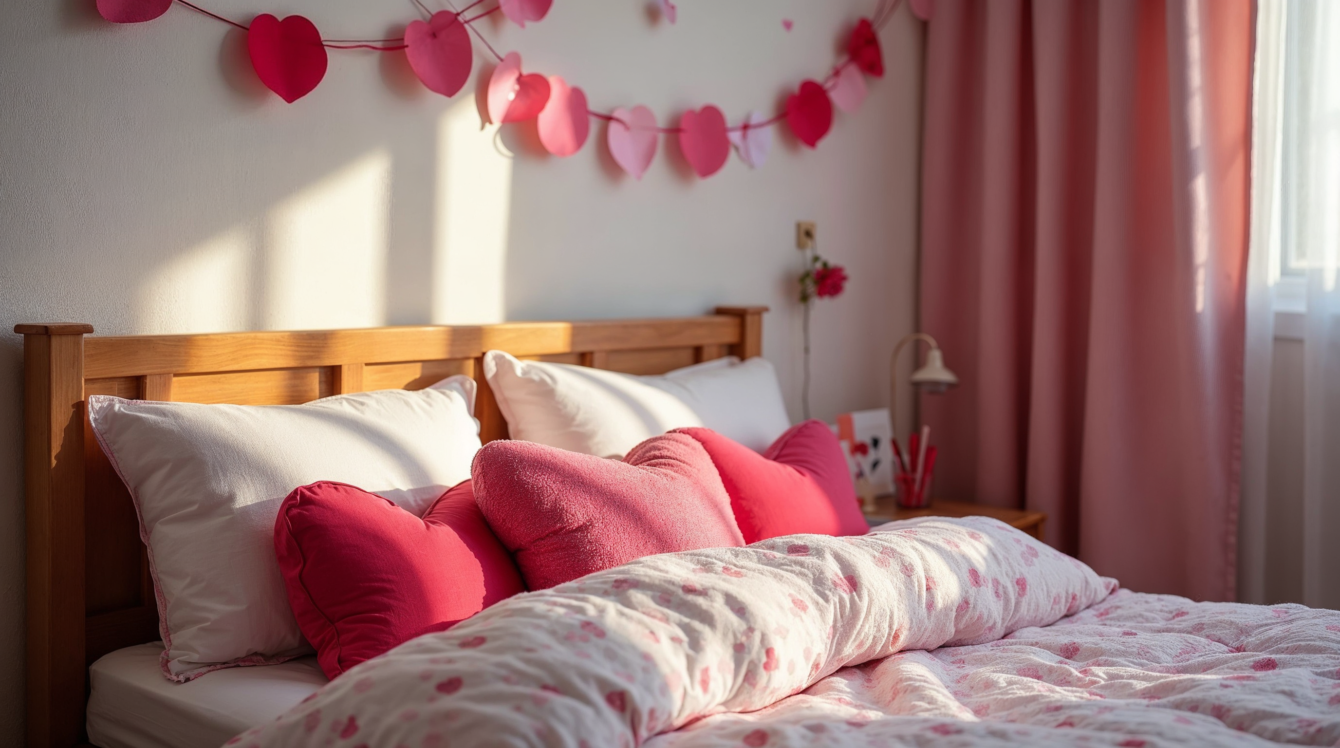 Cozy Bedroom with Pink Heart Decor Cozy Bedroom with Pink Heart Decor