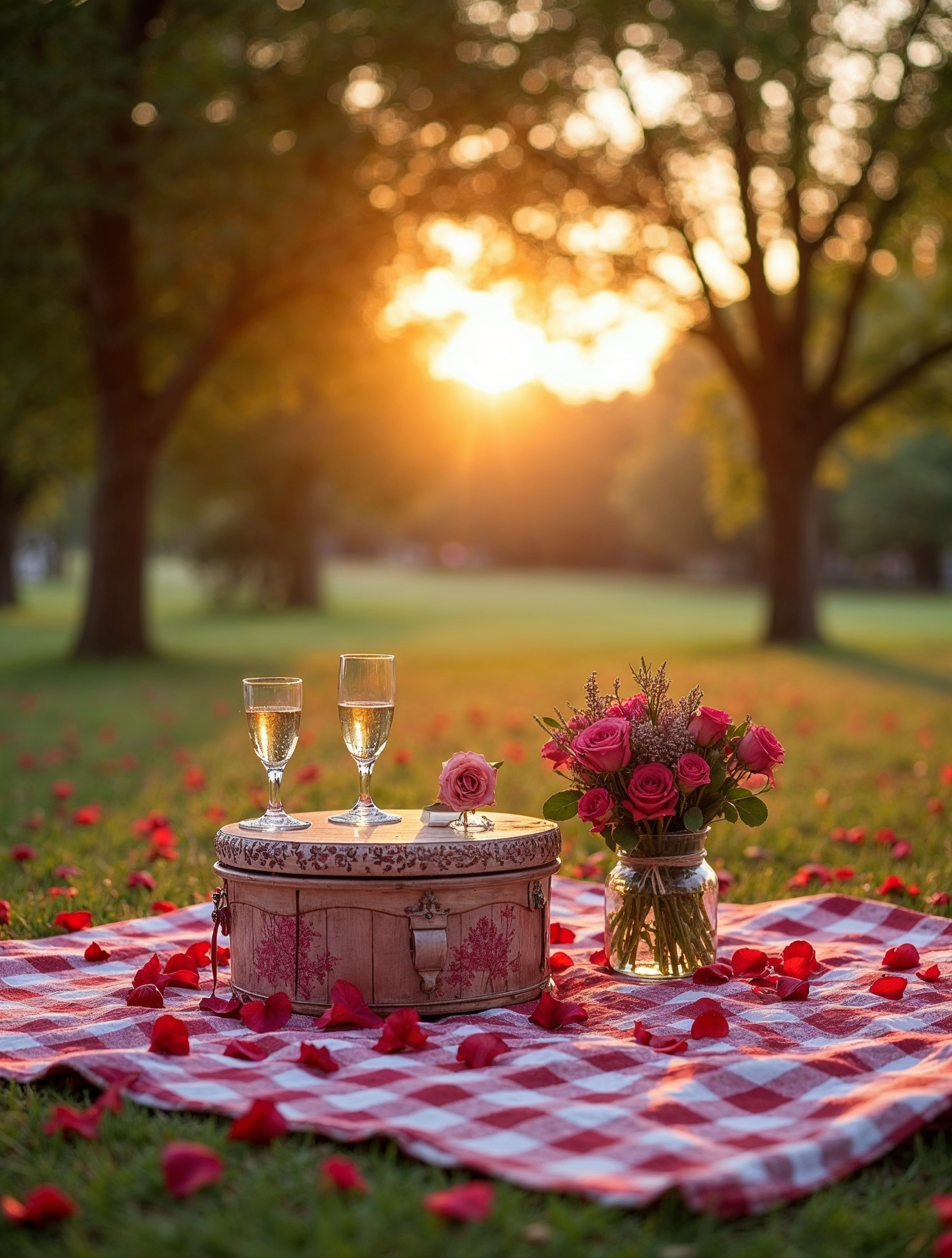 Picnic Basket with Champagne Sunset Picnic Basket with Champagne Sunset