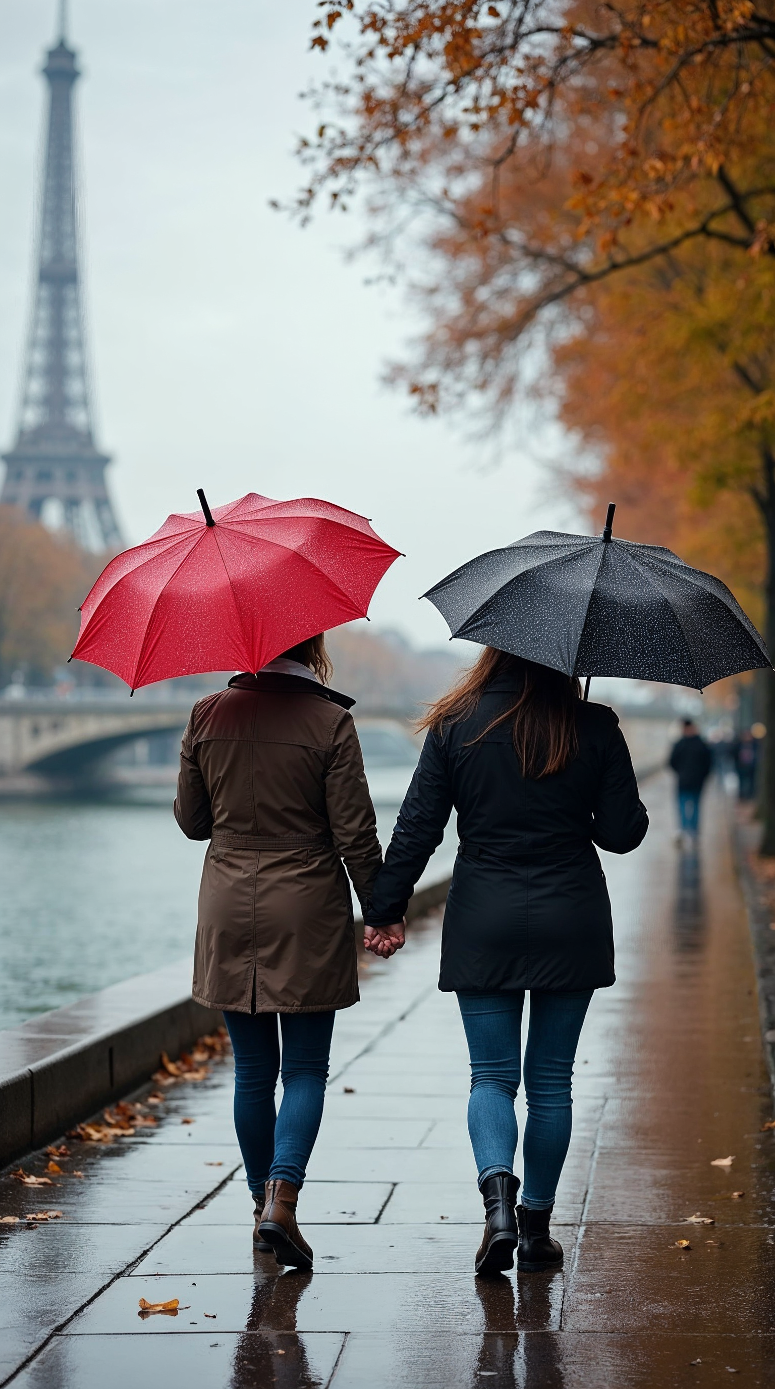 Two women holding hands by Eiffel Tower Two women holding hands by Eiffel Tower