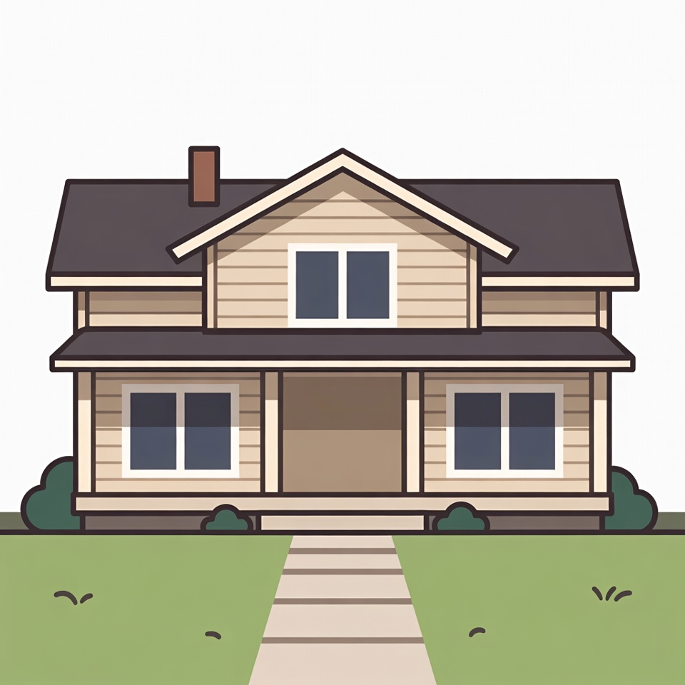 Cartoon House with Porch and Pathway Cartoon House with Porch and Pathway