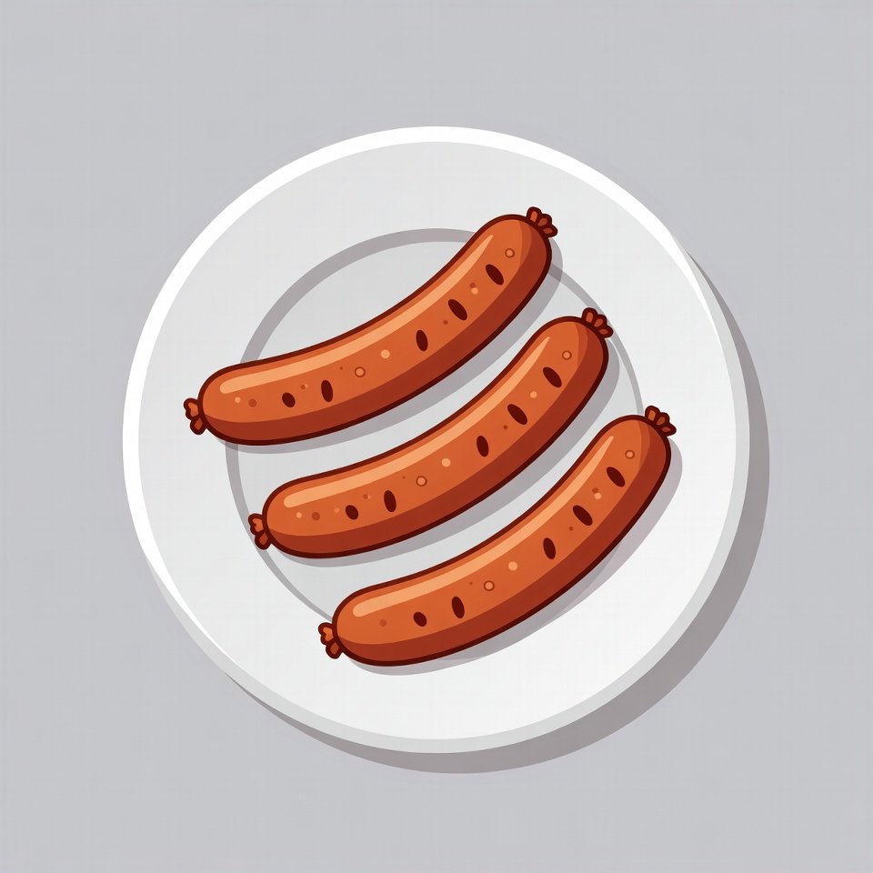 Three Sausages on White Plate Three Sausages on White Plate