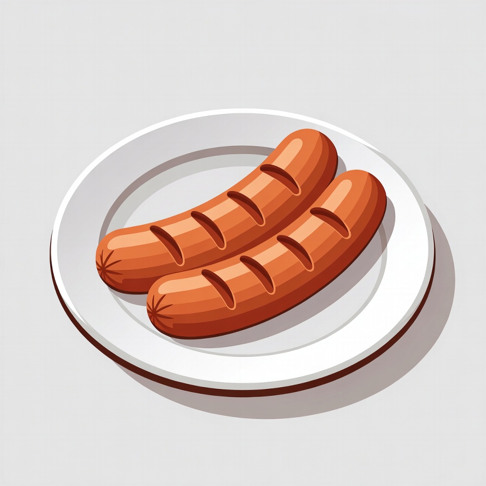 Two Sausages on White Plate Two Sausages on White Plate