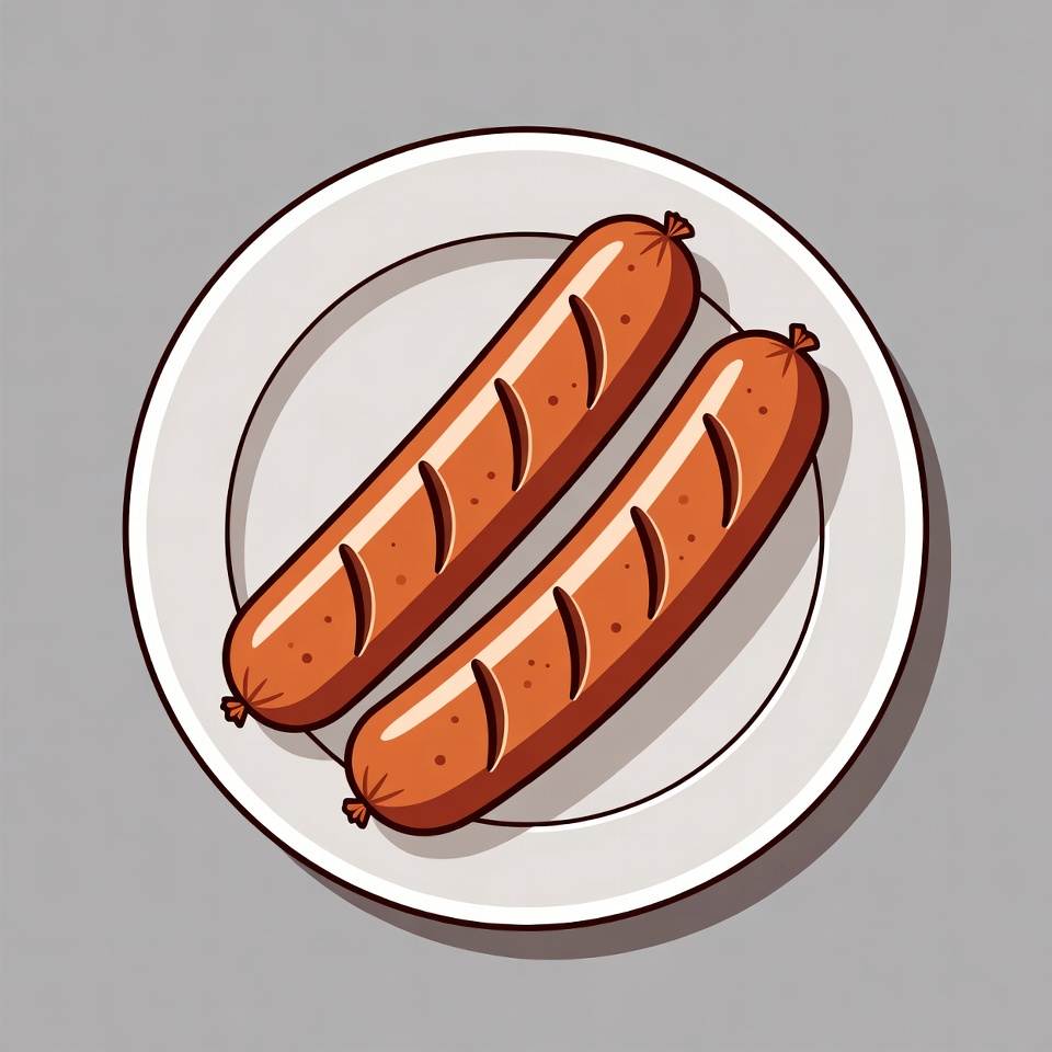 Two Sausages on White Plate Two Sausages on White Plate