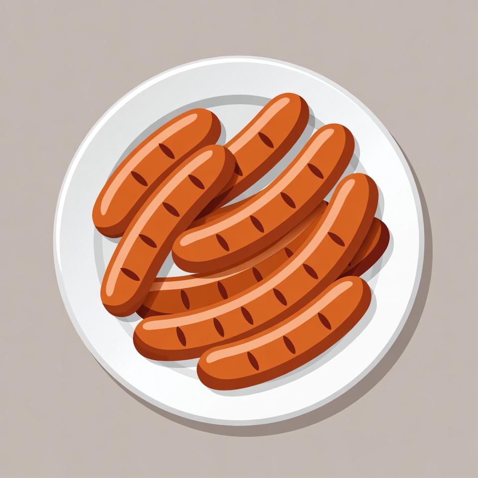 Grilled Sausages on White Plate Grilled Sausages on White Plate