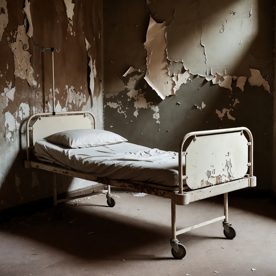Abandoned Hospital Bed in Peeling Room Abandoned Hospital Bed in Peeling Room