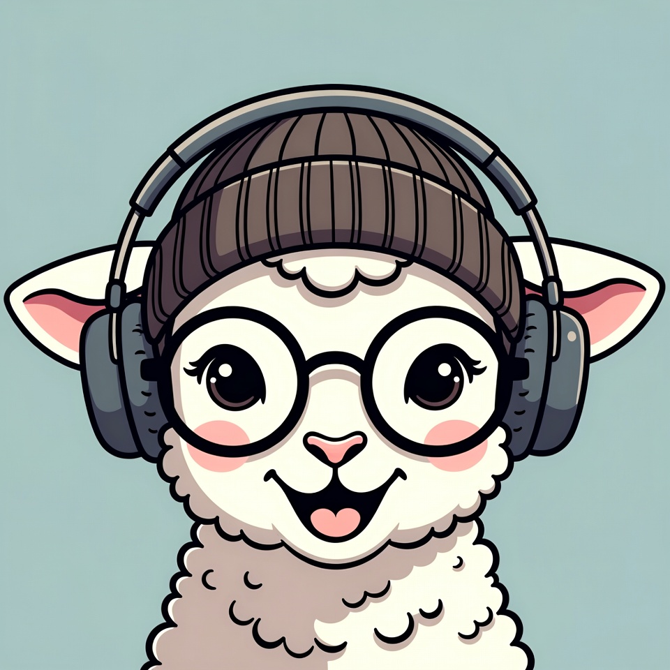 Cute Sheep Wearing Headphones and Glasses Cute Sheep Wearing Headphones and Glasses