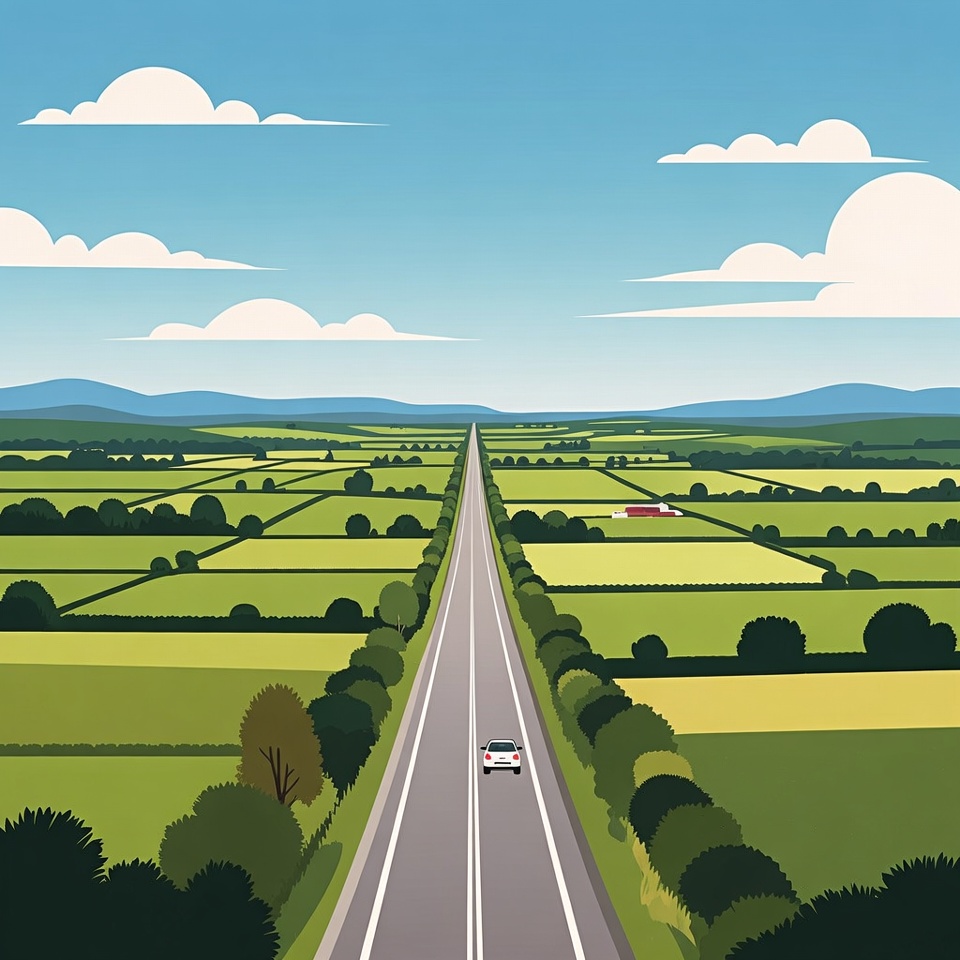 Car Driving Down Country Road Illustration Car Driving Down Country Road Illustration