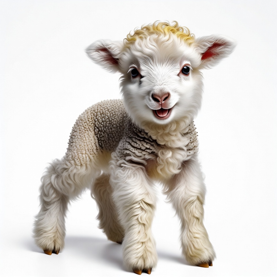 Fluffy Lamb Smiling on White Background Fluffy Lamb Smiling on White Background