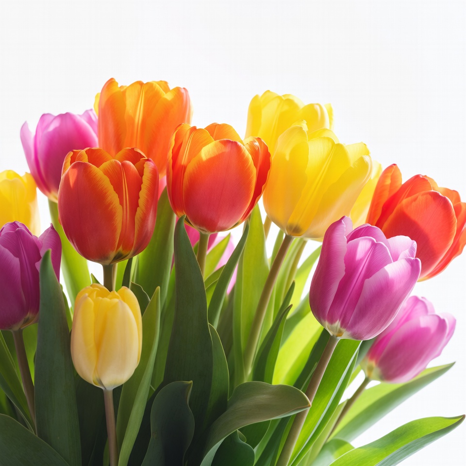 Colorful Tulips Bouquet on White Background Colorful Tulips Bouquet on White Background