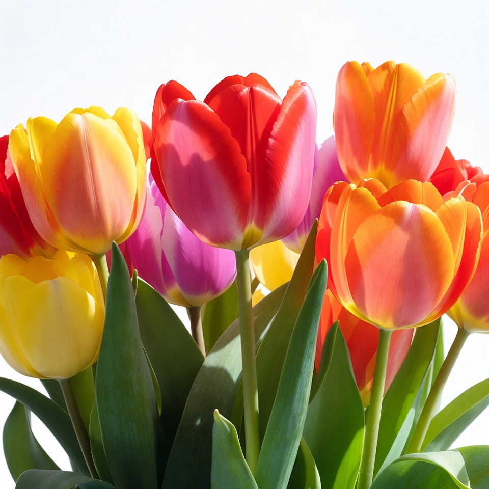 Colorful Tulips Bouquet on White Background Colorful Tulips Bouquet on White Background