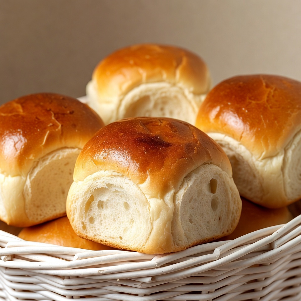 Fresh Dinner Rolls in Wicker Basket Fresh Dinner Rolls in Wicker Basket