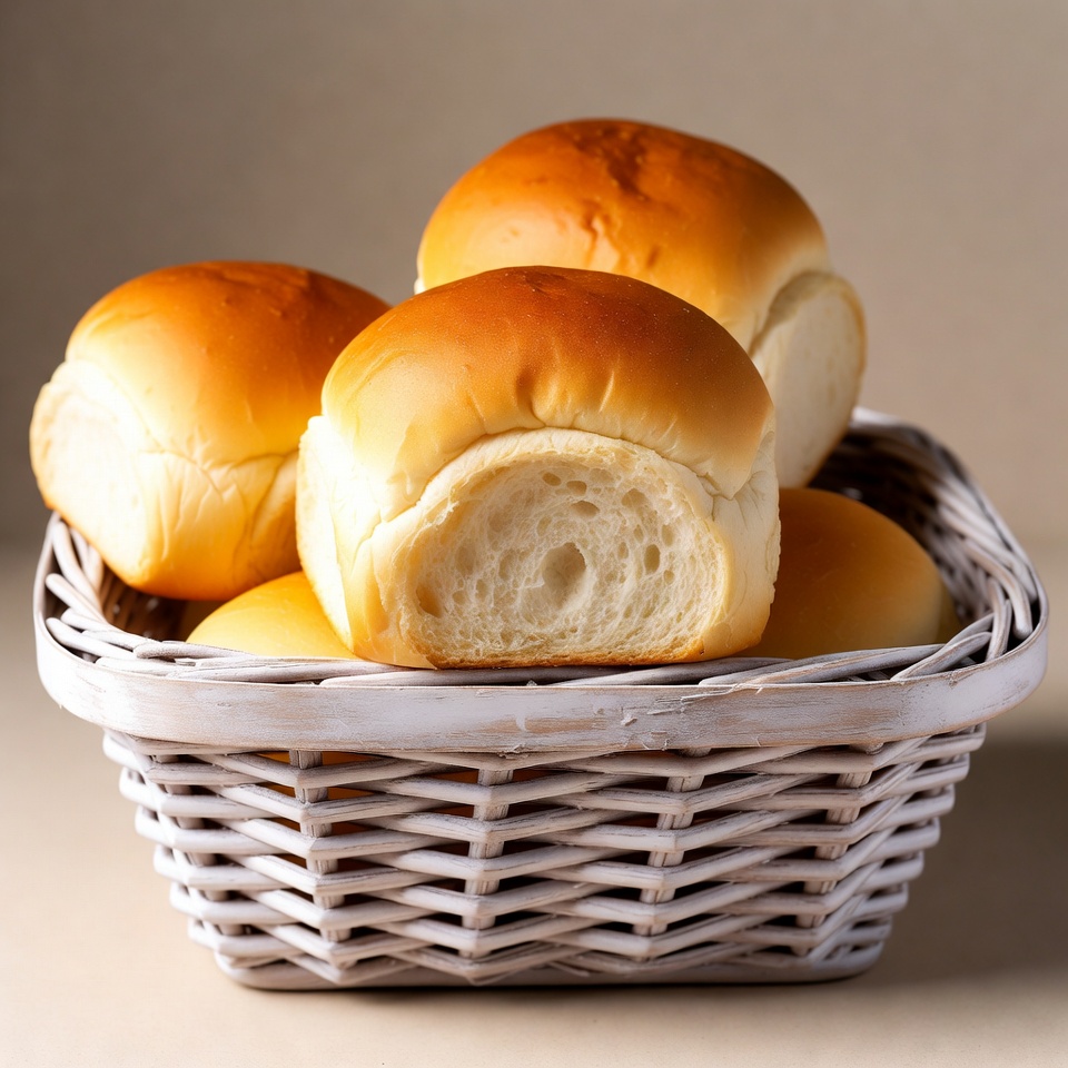 Fresh Bread Rolls in Wicker Basket Fresh Bread Rolls in Wicker Basket