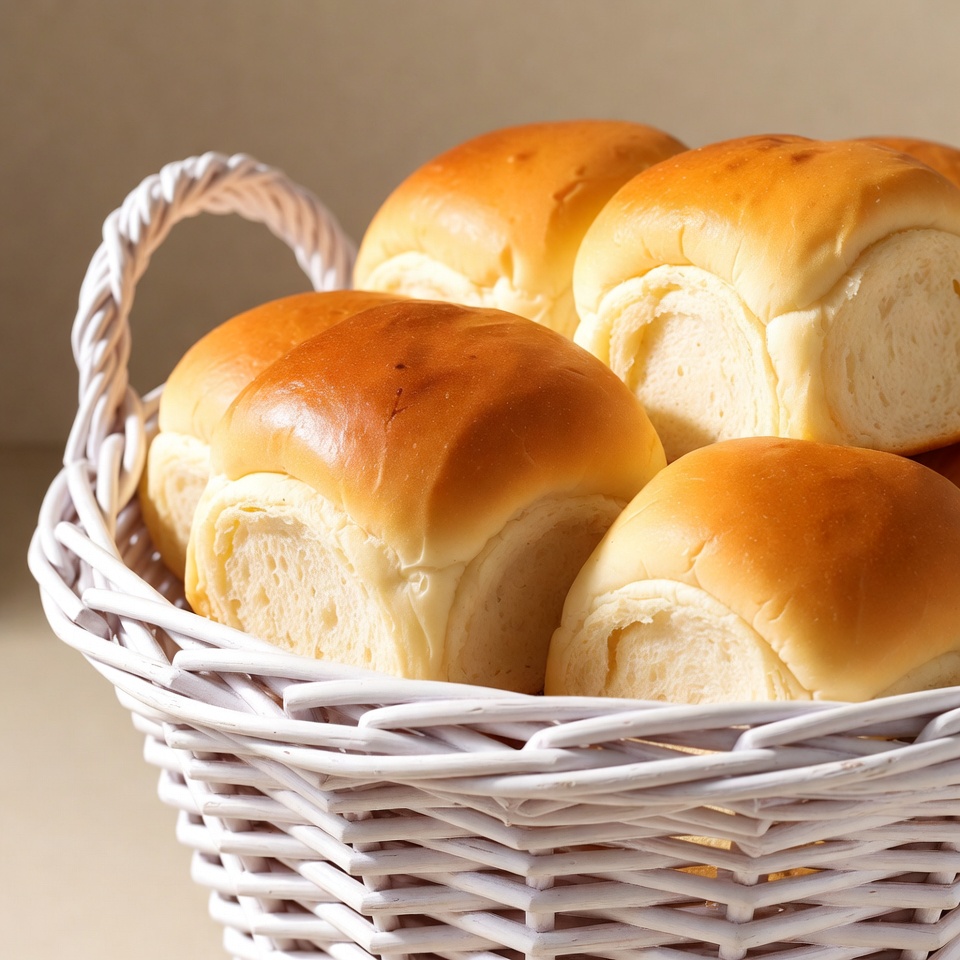 Fresh bread rolls in white basket Fresh bread rolls in white basket