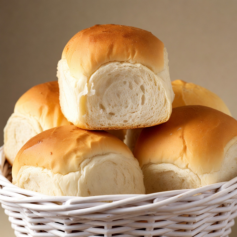 Fresh bread rolls in white basket Fresh bread rolls in white basket
