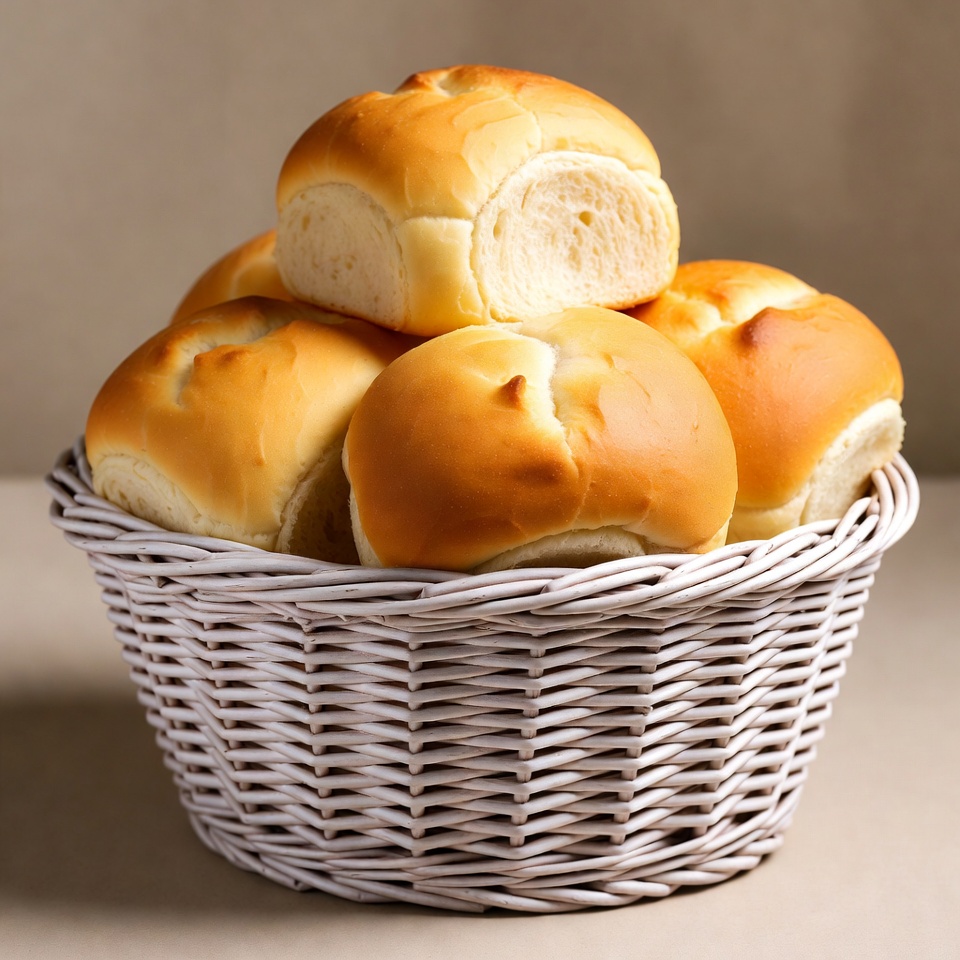 Fresh Dinner Rolls in Wicker Basket Fresh Dinner Rolls in Wicker Basket
