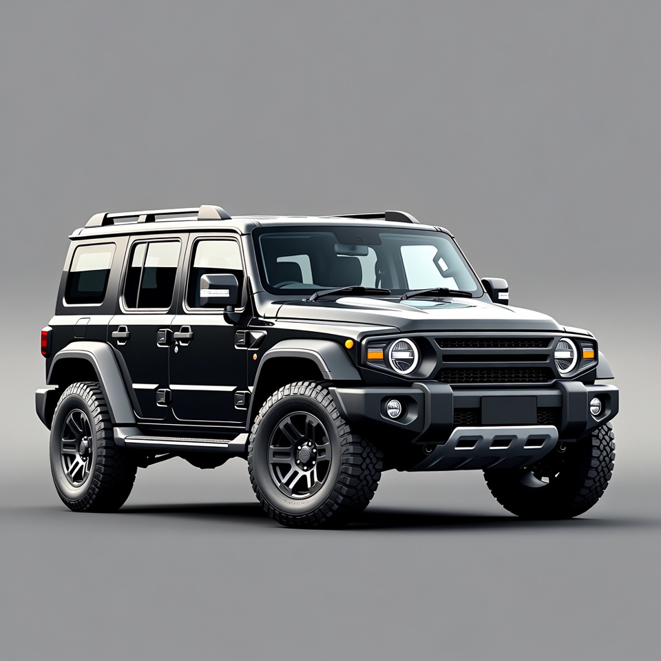 Black Jeep SUV on gray background Black Jeep SUV on gray background