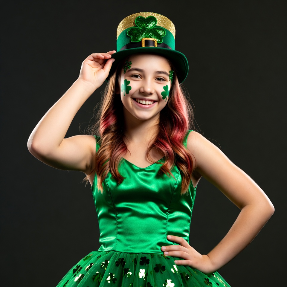 Girl in green St. Patrick's Day costume Girl in green St. Patrick's Day costume