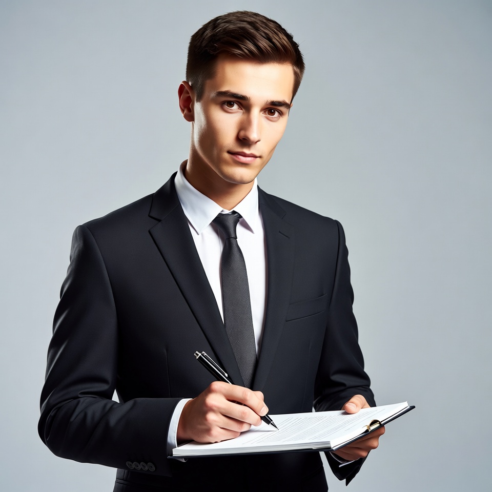 Young man writing in notebook suit Young man writing in notebook suit