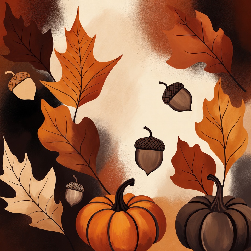 Autumn Leaves Acorns Pumpkins Illustration Autumn Leaves Acorns Pumpkins Illustration