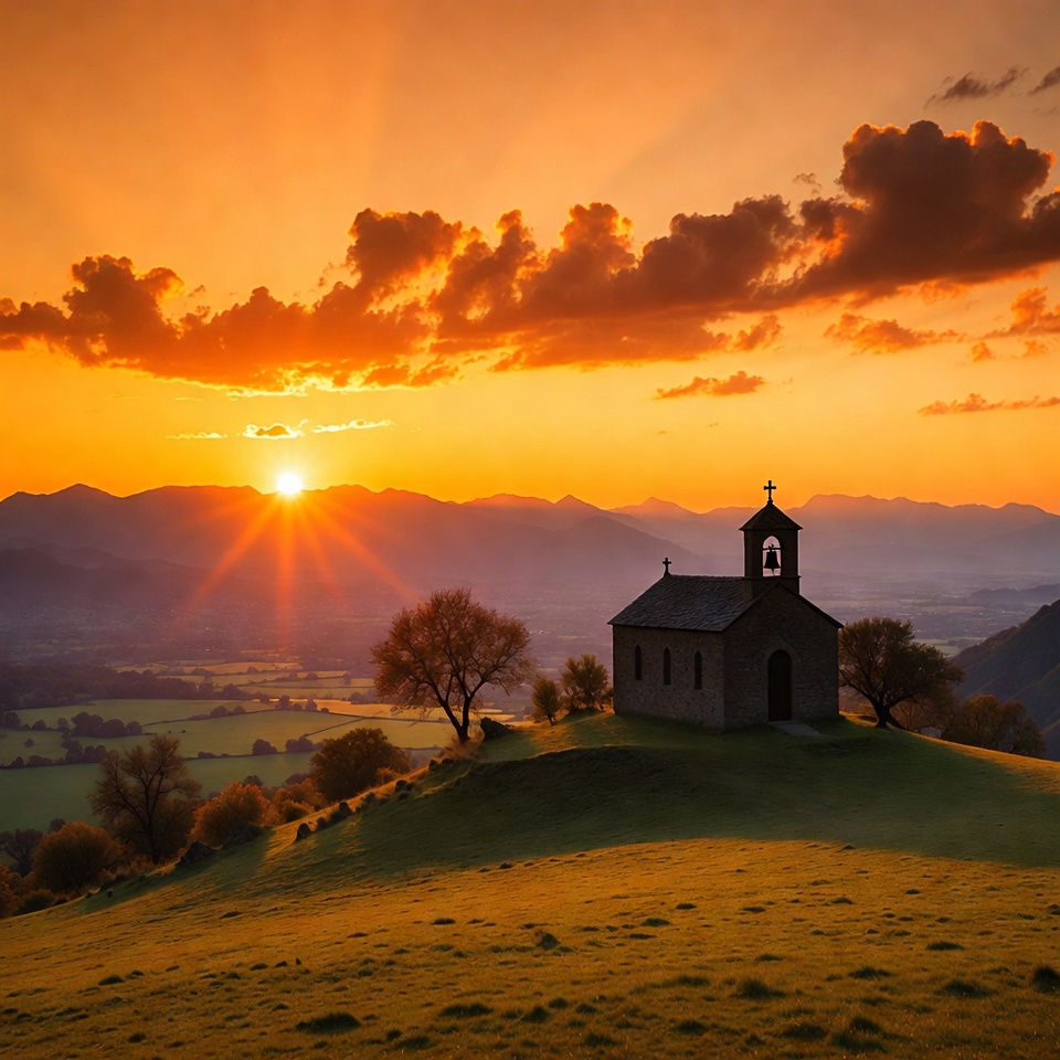 Chapel on hill at sunset Chapel on hill at sunset