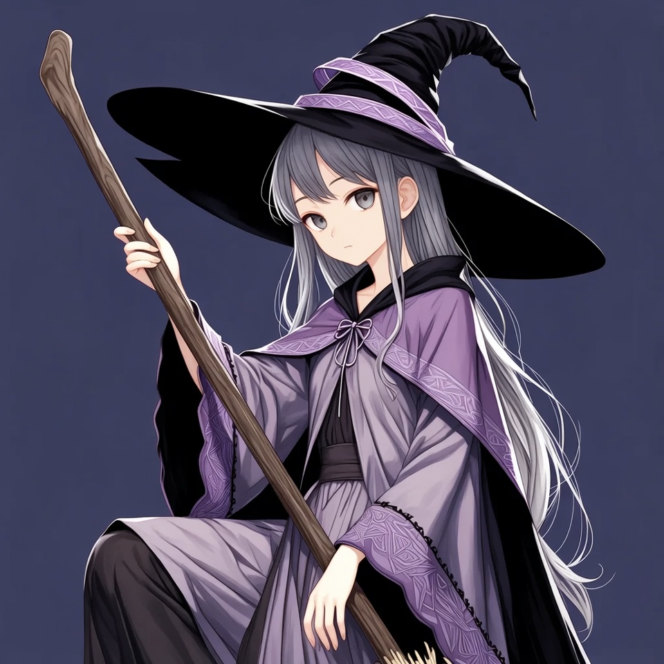 Anime girl witch holding broomstick Anime girl witch holding broomstick