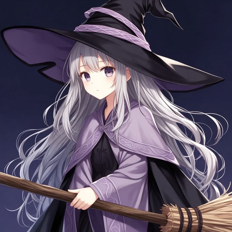 Anime girl witch with broom Anime girl witch with broom