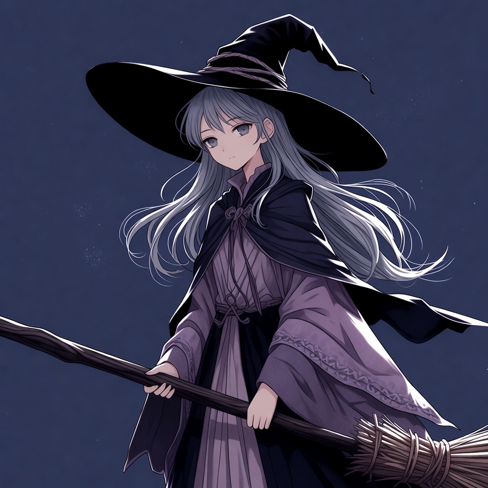 Anime girl witch with broom Anime girl witch with broom