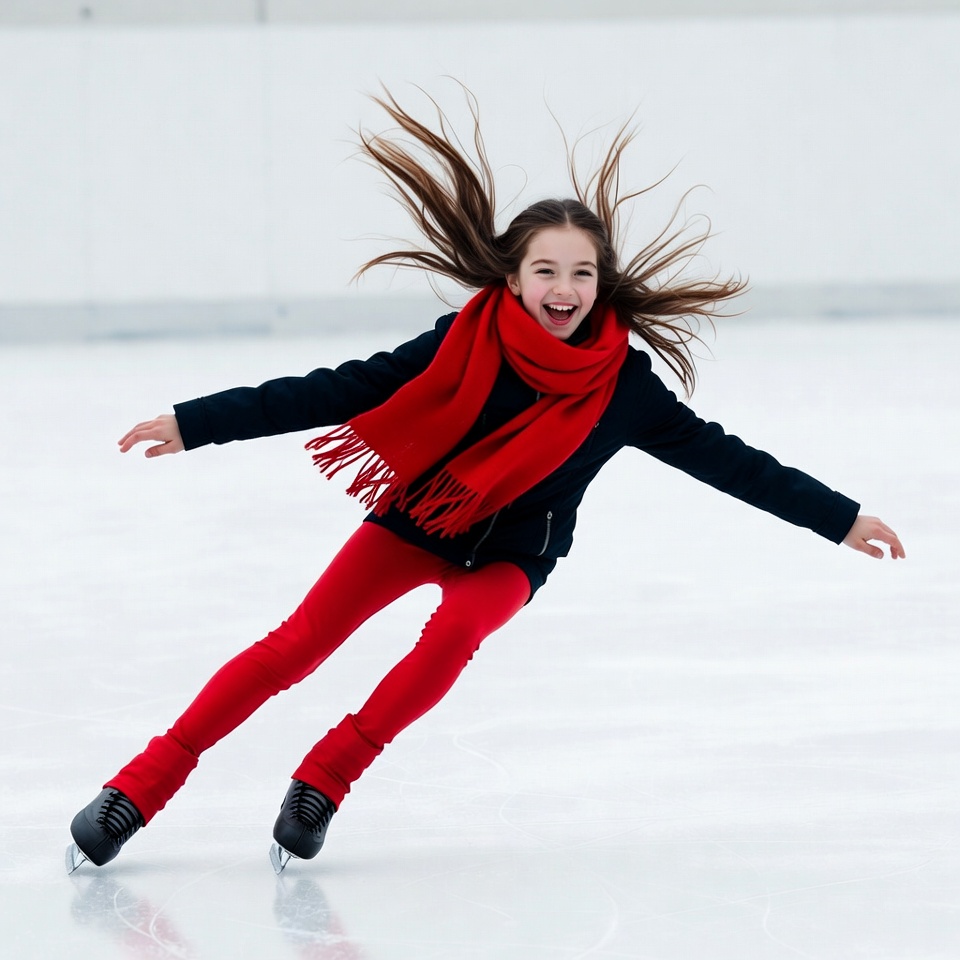Girl ice skating with red scarf Girl ice skating with red scarf