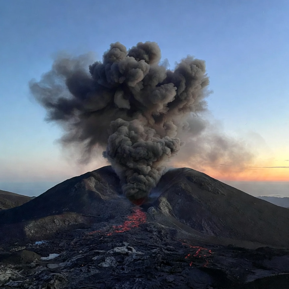 Volcano erupting with ash and lava Volcano erupting with ash and lava