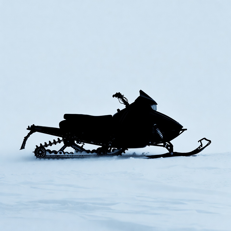 Black silhouette snowmobile on snow Black silhouette snowmobile on snow