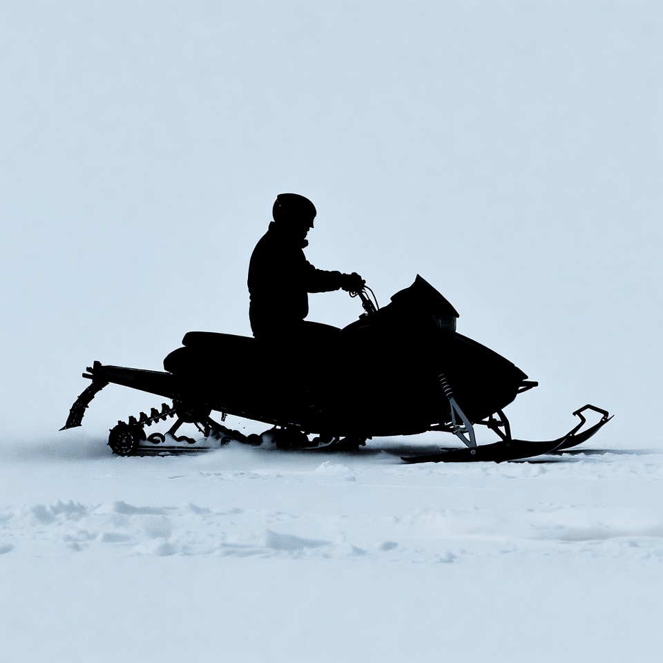 Man riding snowmobile silhouette Man riding snowmobile silhouette