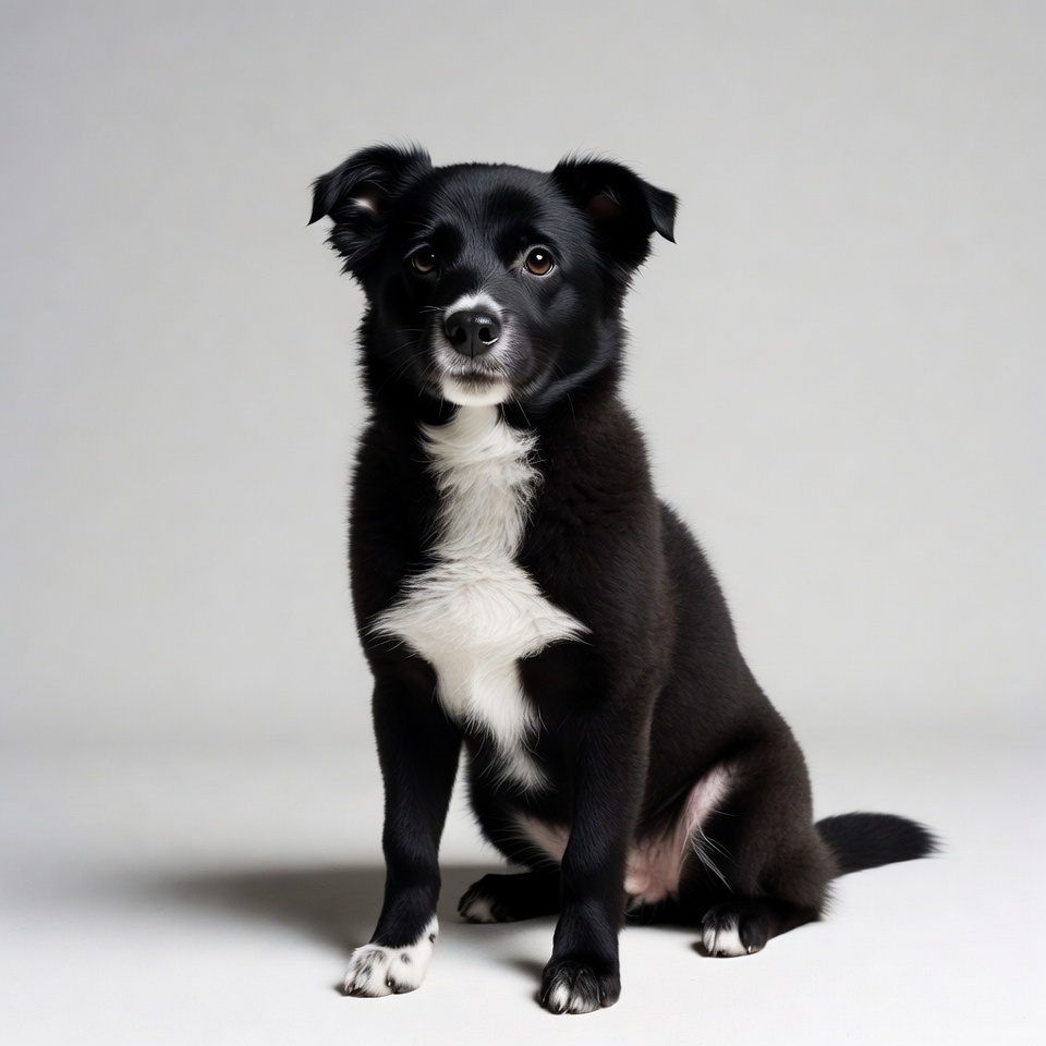 Black puppy sitting on white background Black puppy sitting on white background