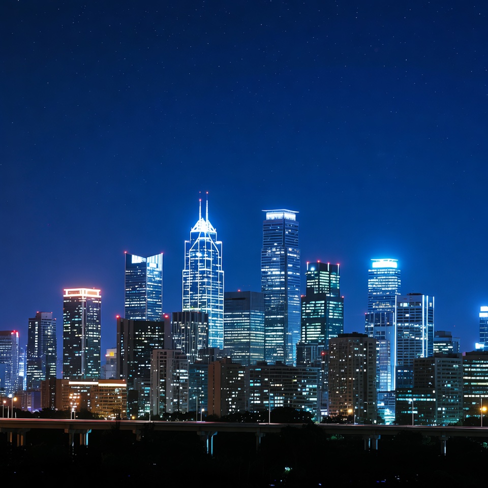 Night Skyline with Skyscrapers and Bridge Night Skyline with Skyscrapers and Bridge